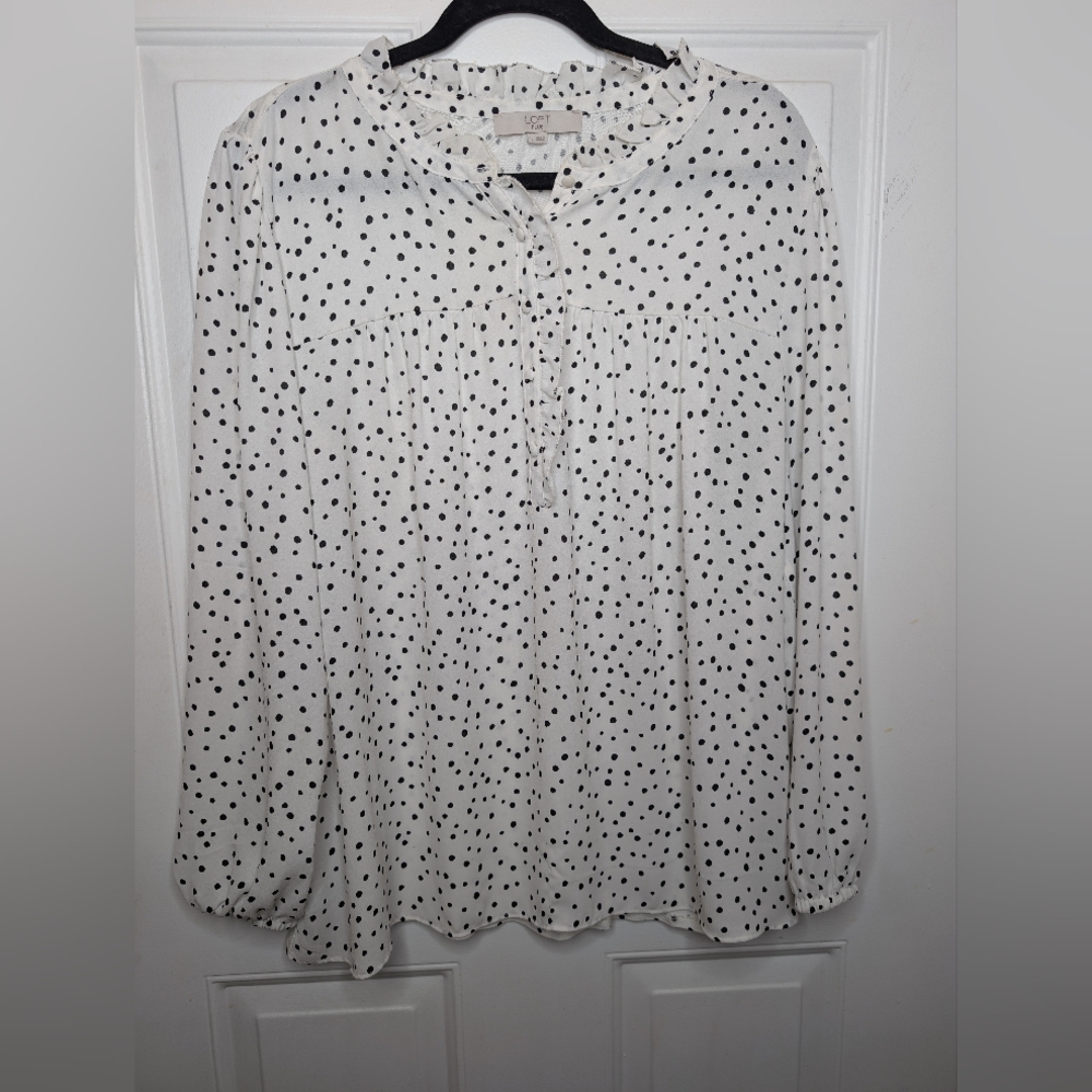 LOFT White and Black Polka Dot Blouse